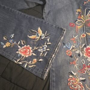 Lucky Brand Blue Floral Embroidered Flare Jeans